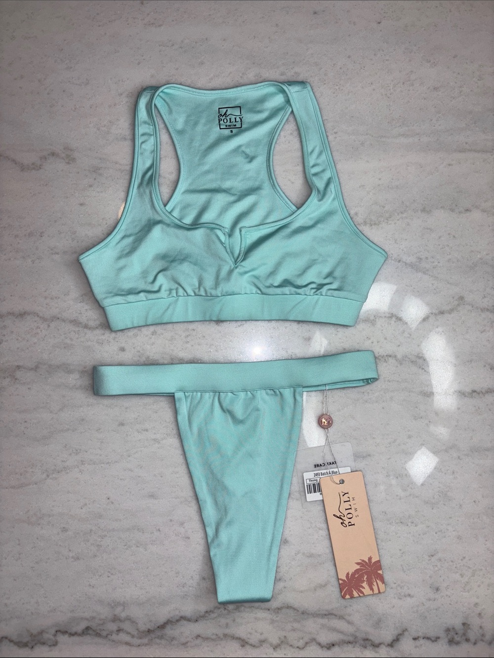 OH POLLY Light Blue Bikini Thong Set SMALL NEW